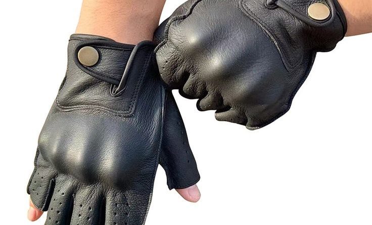 Stretch leather motorcycle gloves.