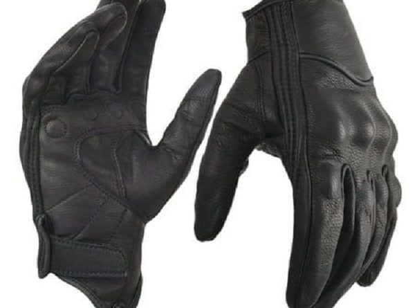 Stretch leather motorcycle gloves.